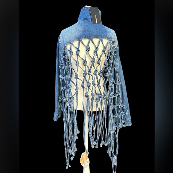 NWT Fashion Nova Dream Catcher Denim Jacket Fringe Tassels Size M - Picture 2 of 16